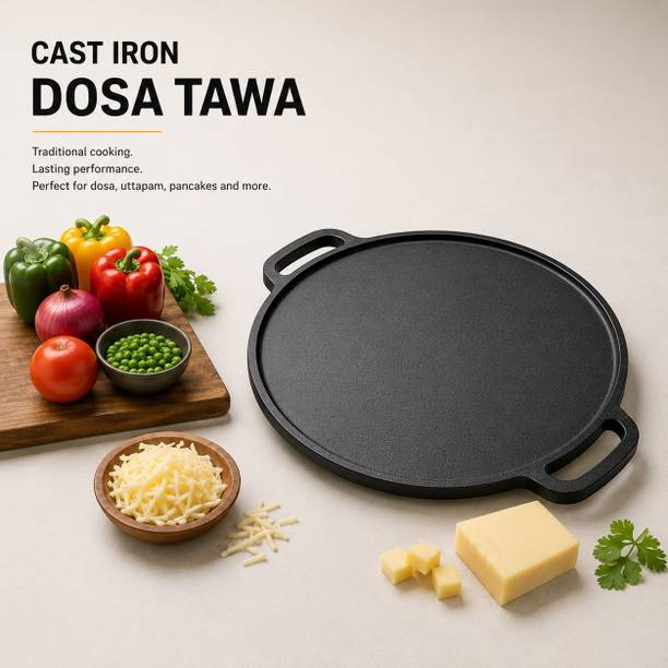 KHODAL ENTERPRISE Dual Handle Cast Iron Griddle 30cm Tawa 30 cm diameter