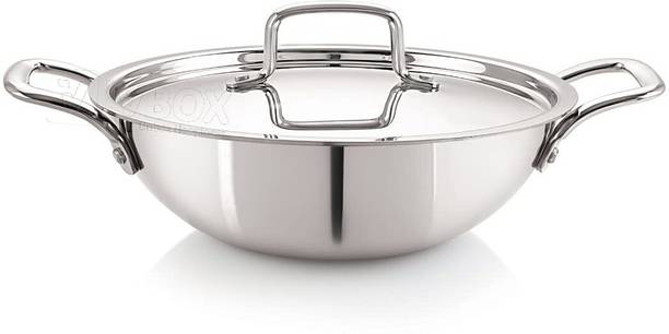 iVBOX Platina Induction Bottom Triply Stainless Steel Kadai with Lid, 3 LTR Kadhai 26 cm diameter with Lid 3 L capacity