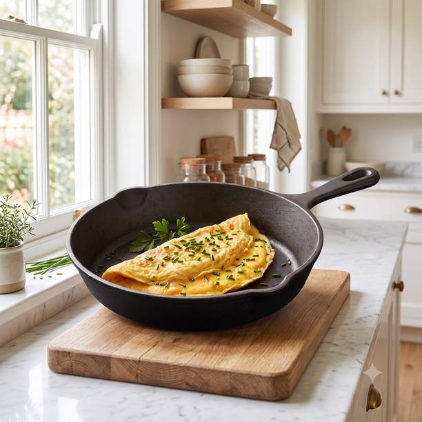 VIBEIN Pre-Seasoned Cast Iron Deep Fry Pan|All-Stove & Oven Safe,Chemical-Free Nonstick Fry Pan 12 cm diameter 0.5 L capacity