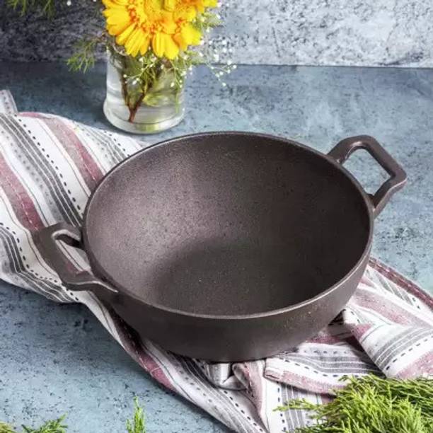 The Indus Valley Premium Pre-Seasoned Deep | 10 inch Medium Kadhai 25 cm diameter 3.2 L capacity