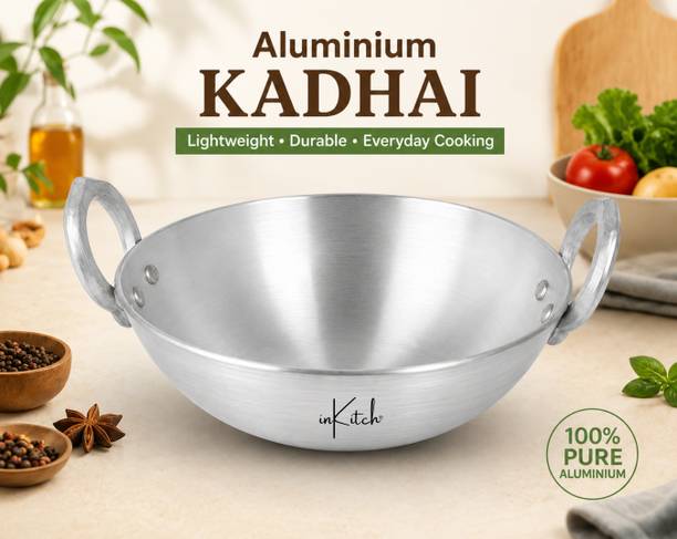 inKitch Aluminium Kadhai for Cooking | Multipurpose Kadai | Heavy Gauge | Fast Heating Kadhai 21 cm diameter 1.5 L capacity
