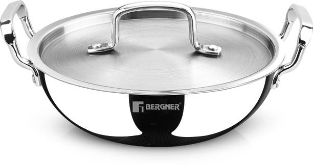 BERGNER Tripro Triply Stainless Steel | Less Oil Cooking | Deep Kadhai 24 cm diameter with Lid 3.1 L capacity