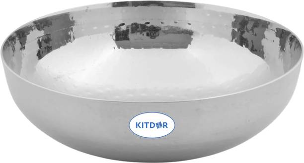 Kitdor Stainless Steel Mirror Finish Tasla/ Hammered/ Mathar Kadai Tasla 4 L capacity 28 cm diameter