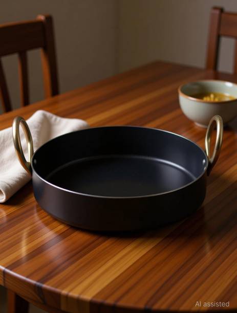 shri gaurangi Heavy Base Iron Flat Kadai Fry Pan for Making jalebi, dal tadka, 10 Inches, 250 cm Original Iron loha color black 2.5 Liters Kadhai 25 cm diameter 2.5 L capacity