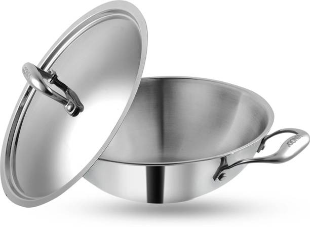 VINOD Platinum Triply Stainless Steel Kadai with Lid Kadhai 22 cm diameter with Lid 1.8 L capacity