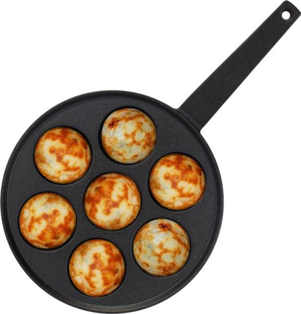 Greenchef Cast Iron pre-seasoned Paniyarakkal 7 Pits - Zesto Paniarakkal 0.2 L capacity 22 cm diameter