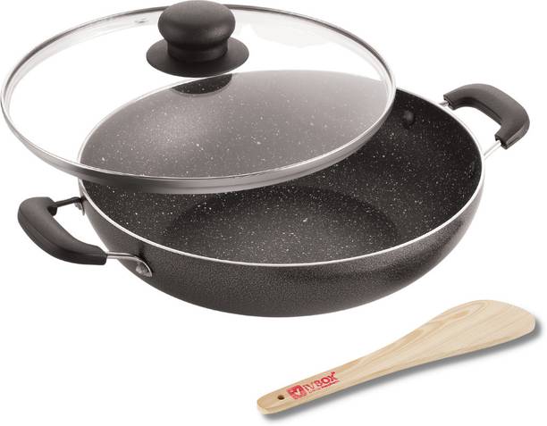 iVBOX induction-Base 24cm Non Stick with Glass Lid Kadhai 24 cm diameter with Lid 2 L capacity