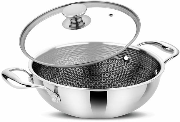 PRABHA Nonstick Kadhai | Kadai for Cooking | Triply Kadhai with Lid | Heavy & BPA Free Kadhai 26 cm diameter with Lid 3.5 L capacity