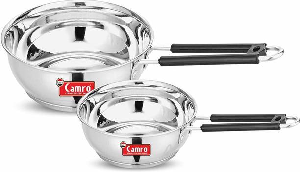 Camro Extra Deep FryPan (11 NO + 12 NO) Stainless Steel Encapsulated Bottom Set of 2 Fry Pan 19.5 cm, 22 cm diameter 1.4 L, 1.8 L capacity