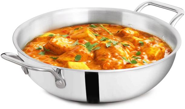 The Indus Valley Triply Stainless Steel Kadai with Twin handle - 9.2 inch Kadhai 23.4 cm diameter 2.7 L capacity