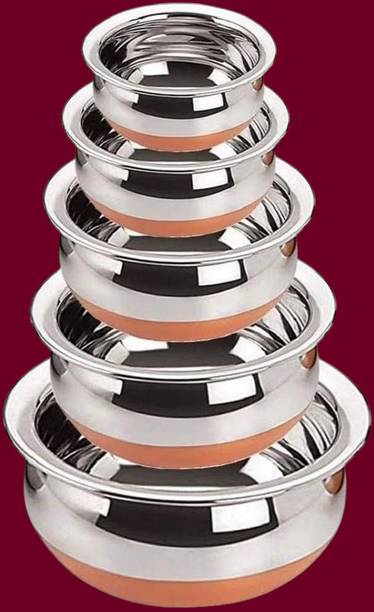 forsel Heavy Gauge Stainless Steel Copper Bottom Handi Set Pack of Five Handi 4 L