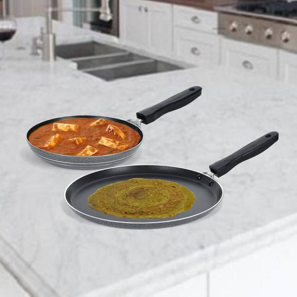 HM EVOTEK easy clean fry pan with lid dosa tava combo set aluminium Fry Pan 23.5 cm, 27.5 cm diameter with Lid 2 L, 1 L capacity