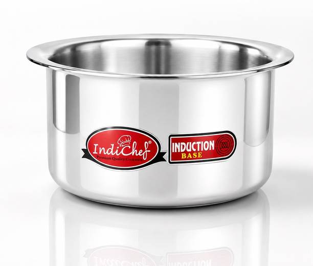 IndiChef Aluminium Induction Friendly Top in Heavy Weight| Premium Silver Pan for Tea Tope/Bhagona/Patila 1.7 L capacity 16 cm diameter