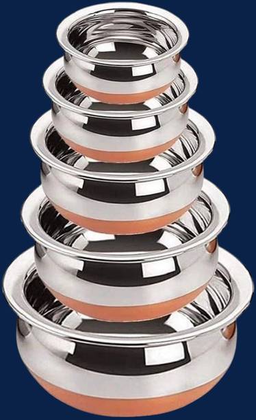 forsel Copper Bottom Stainless Steel Handi Set for Convenient Food Serving Handi 4 L