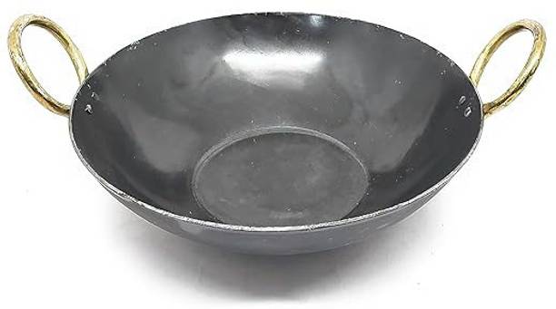 SUPER HK PRODUCTS Black Iron Kadhai for Cooking | Induction Compatible | Heavy Base | With Handle Kadhai 25.4 cm diameter 1.5 L capacity