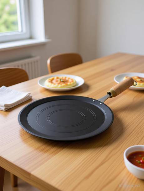 M KHARAVAD M KHARAVAD Heavy Gauge Iron Dosa Tawa with Wooden Handle | Tawa 26 cm diameter