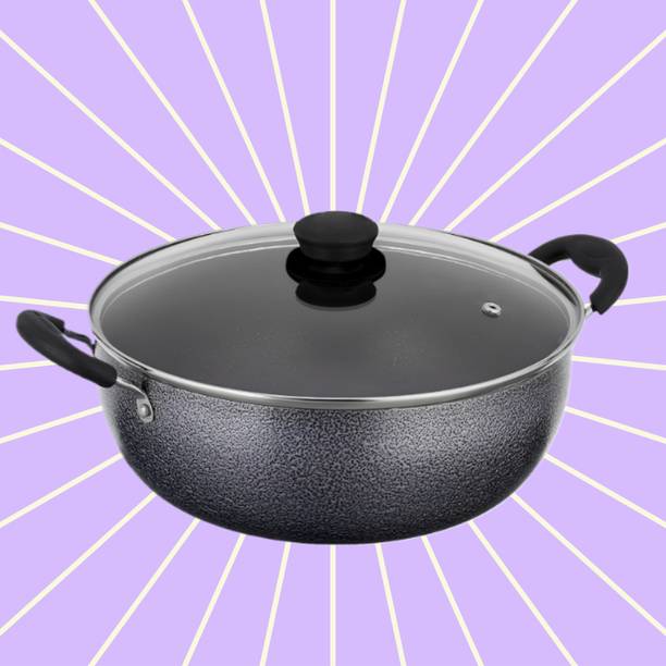 XTEND Non-Stick Hammered Tone Kadai with Glass Lid Kadhai 23.5 cm diameter with Lid 2.5 L capacity