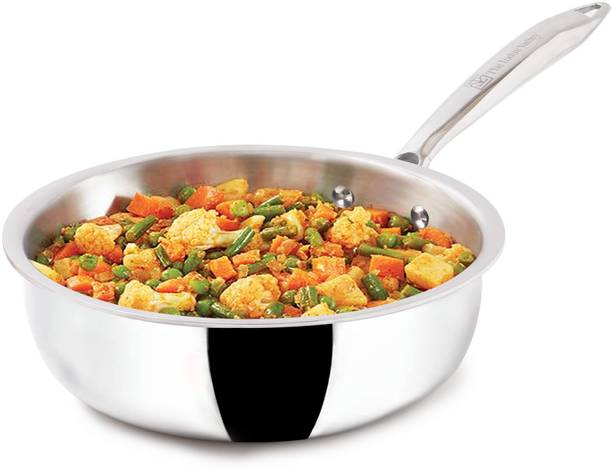 The Indus Valley Triply Stainless Steel Deep Fry Pan with Long Handle- 8.7 inch Fry Pan 22.1 cm diameter 1.6 L capacity