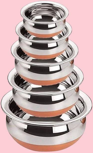 forsel Stainless Steel Copper Base Handi Set for Serving Indian Food Dishes Handi 4 L