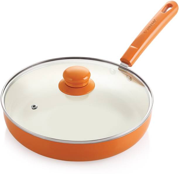 NIRLON Ceramic Coating Non Stick Induction Frying Pan with Glass Lid Fry Pan 24 cm diameter with Lid 1.5 L capacity