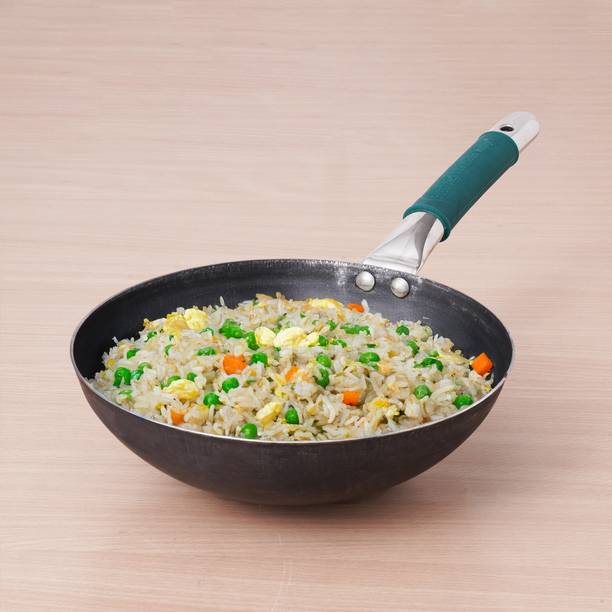 The Indus Valley Pre-seasoned Light Iron Wok with Long Handle & Silicone Grip - 12.1 inch Chinese