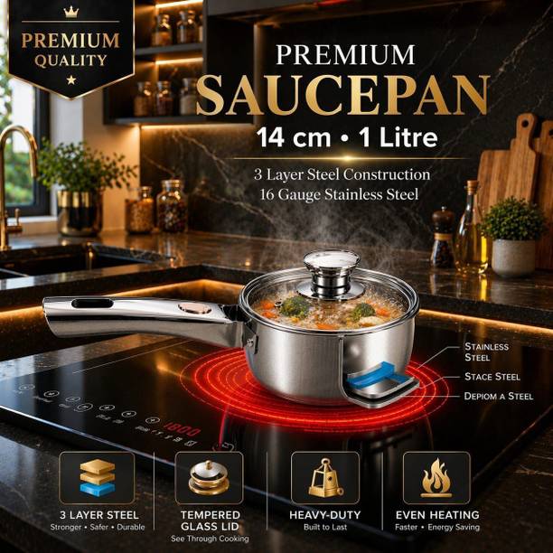 Red Robin Premium 14cm Stainless Steel Saucepan 1L with...