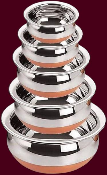 forsel Copper Bottom Stainless Steel Handi Bowl Set for Hotels and Homes Handi 4 L