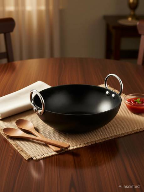 VeerEnterprises Ms Pure Iron / Loha Deep Frying 12 Inches Kadhai 30 cm diameter 2.75 L capacity