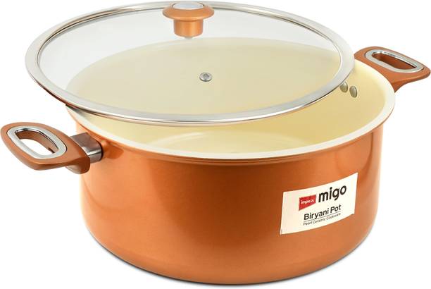 IMPEX Ceramic Biryani Pot 8L with Induction Bottom | Non-Stick | Copper Exterior Pot 28.3 cm diameter 8 L capacity with Lid