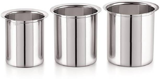 BartanStar Stainless Steel Flat Induction Base Deep Cooking Gunj 1000ml,2000ml & 3000ml Pot 20 cm diameter 1 L, 2 L, 3 L capacity