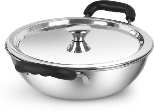 Classic Essentials Prochef Stainless Steel Healthy Cooking Flat Bottom Deep Kadhai 26 cm diameter with Lid 3 L capacity