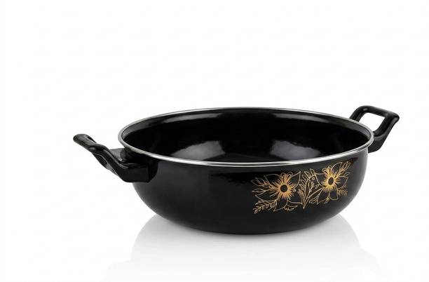 EKANSTORES Induction and Gas Stove Use Premium Black Kadhai 26 cm diameter with Lid 3.5 L capacity