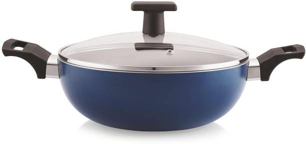cello Black Platina Triply SS Kadhai with Lid (28cm Dia) | 5 Year Warranty | Dark Blue Kadhai 28 cm diameter with Lid 4.7 L capacity