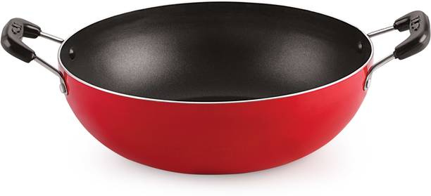 NIRLON एल्युमिनियम नॉनस्टिक डिशवॉशर सेफ डीप कढ़ाई - 21 cm, 1.5 L, लाल रंग वोक