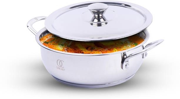 Omichef Stainless Steel Kadhai Sandwich Bottom With Lid 18CM(1.55Ltr), Kadhai 18 cm diameter with Lid 1.55 L capacity