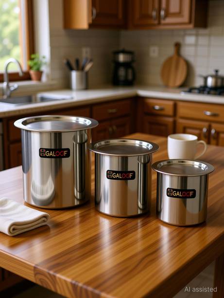 GALOOF Stainless Steel Milk Pot/Boiler with Lid | Heavy Gauge Gunj Tope/Bhagona/Patila Set with Lid 1 L, 1.3 L, 1.7 L capacity 10 cm, 11 cm, 12 cm diameter