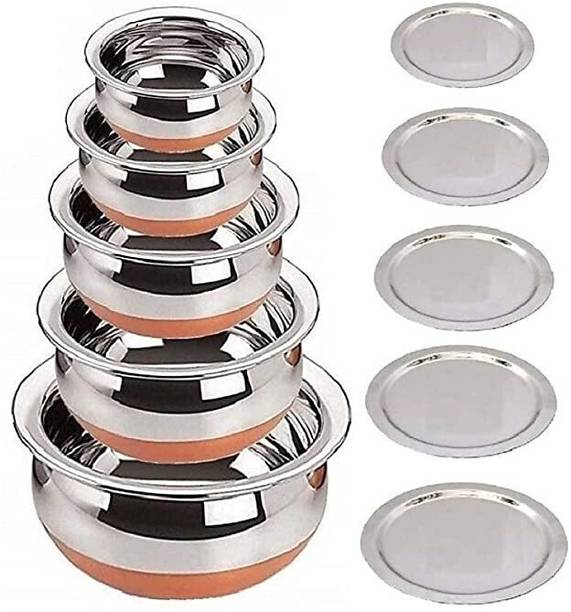 LIMETRO STEEL Copper Base Handi with Lid / Urli Set कुकवेयर सेट