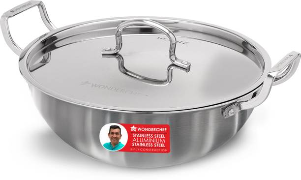 WONDERCHEF Stella Tri-Ply Kadhai 28 cm diameter with Lid 4.5 L capacity