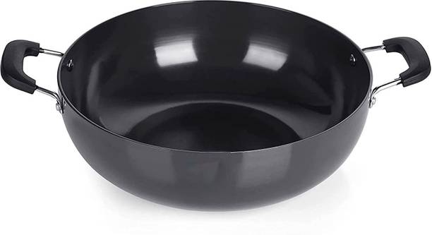 NIRLON Hard Anodised Deep Kadhai, Gas Stove Compatible - Black (3 Litre) Kadhai 24 cm diameter 3 L capacity