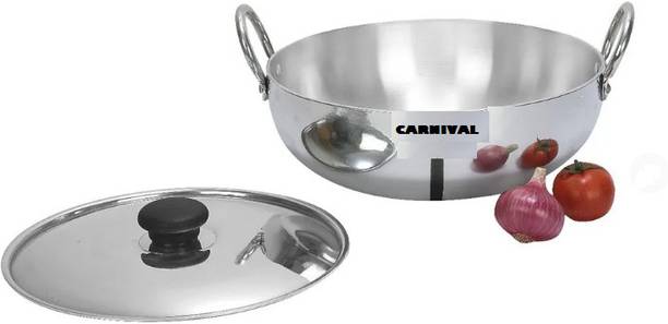 CARNIVAL एल्यूमीनियम कढ़ाई 4.5 LTR स्टील लिड प्योर वर्जिन एल्यूमीनियम के साथ कढ़ाही 27 cm, 27 cm, 8 cm ढक्कन के साथ