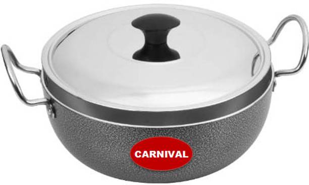 CARNIVAL Aluminium Coating Kadhai/Deep Kadhai With Stainless Steel Lid Kadhai 21 cm diameter with Lid 2 L capacity