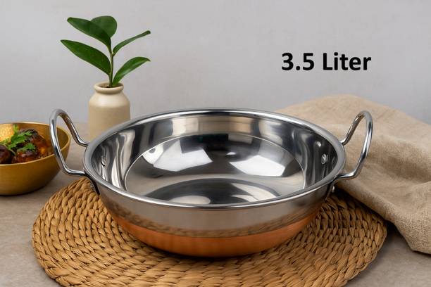 VS Enterprises Copper Bottom Stainless Steel Kadhai Pot Pans with Handle Kadhai 25 cm diameter 3.5 L capacity