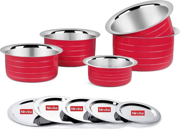 Nirvika stainless steel tope set with lid powder Coating Container/milk pot pan/patila Pot 20 cm diameter 0.3 L, 0.55 L, 0.75 L, 1.1 L, 1.5 L capacity with Lid