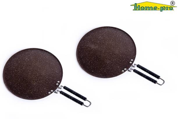 Home-pro Aluminium Roti Tawa Pack Of 2 with Bakelite Wire Handle 4mm thickness), Blue Tawa 30 cm diameter