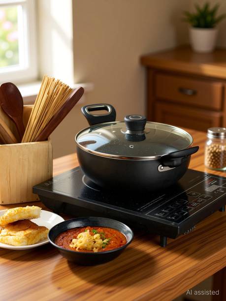 VINOD Non-Stick Deep Kadai with Glass Lid 3.1 Litres Capacity 24 cm