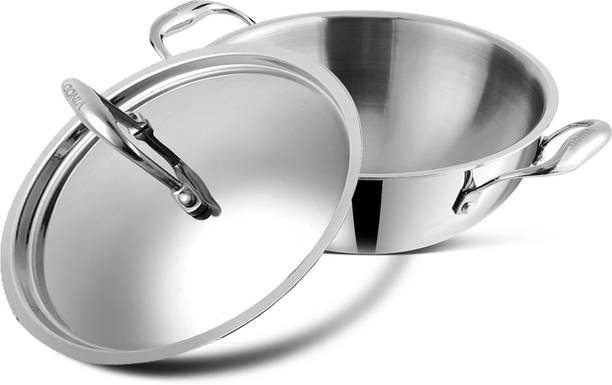 VINOD Platinum Triply Stainless Steel Extra Deep Kadhai 26 cm diameter with Lid 3.7 L capacity