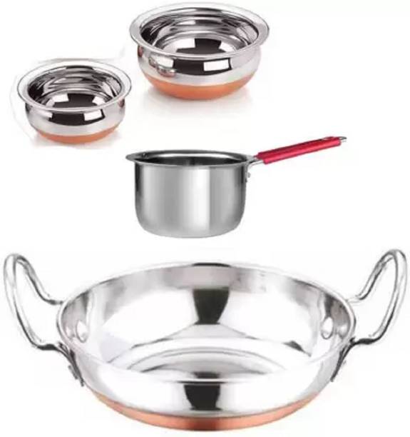 Liolis Liolis Copper Bottom Kadhai 2 copper handi and saucepan combo set Kadhai 20 cm diameter 2 L, 0.4 L, 0.6 L, 0.8 L capacity