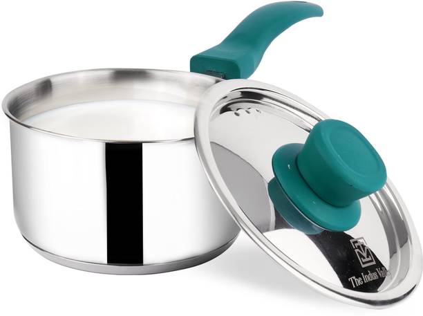 The Indus Valley Stainless Steel 3-Layer Bottom Saucepan / Milk Pan / Tea Pan-Very Small 5.9 inch 14.9 cm डायमीटर ढक्कन के साथ
