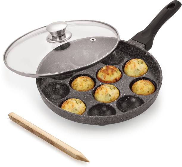 iVBOX MAX-PRO Appam Pan Heavy-Weight Non-Stick appe Paniyarakkal Maker With Glass Lid with Lid 1 L capacity 24 cm diameter