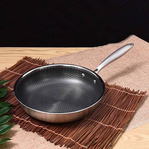 4tens Triply steel frying pan, Food Safe & PFOA Free, Gas & Induction Compatible Fry Pan 26 cm diameter 1.5 L capacity